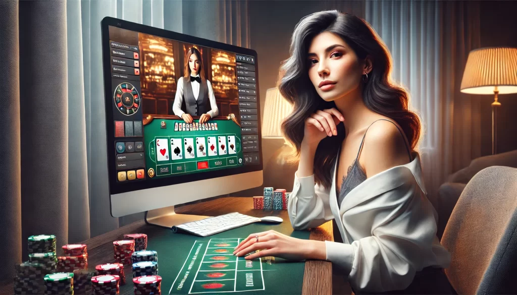 a girl play live baccarat